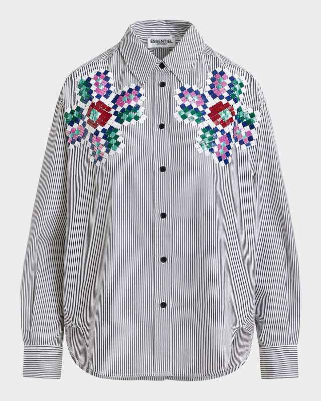 Hapricorn Sequined Stripe Button-Front Shirt